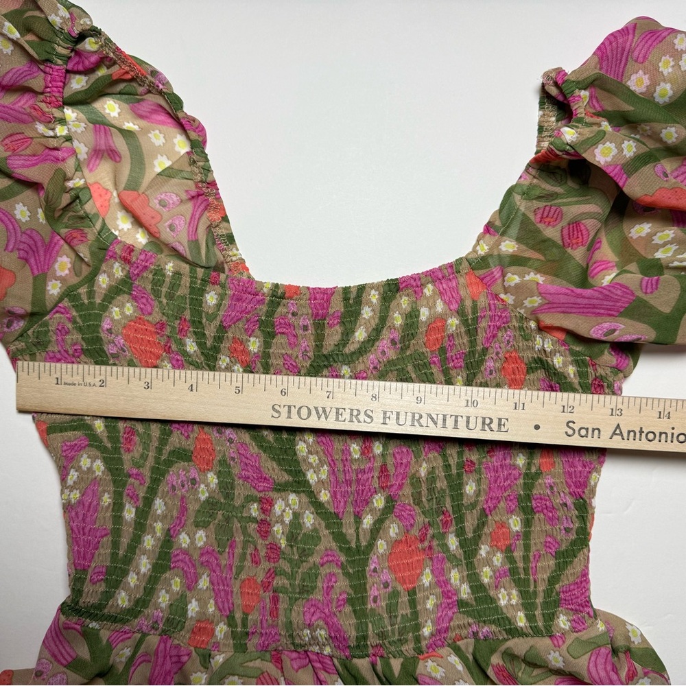 entro Pink and Green Floral Off-Shoulder Tiered Maxi Dress Puff sleeve - Picture 5 of 5